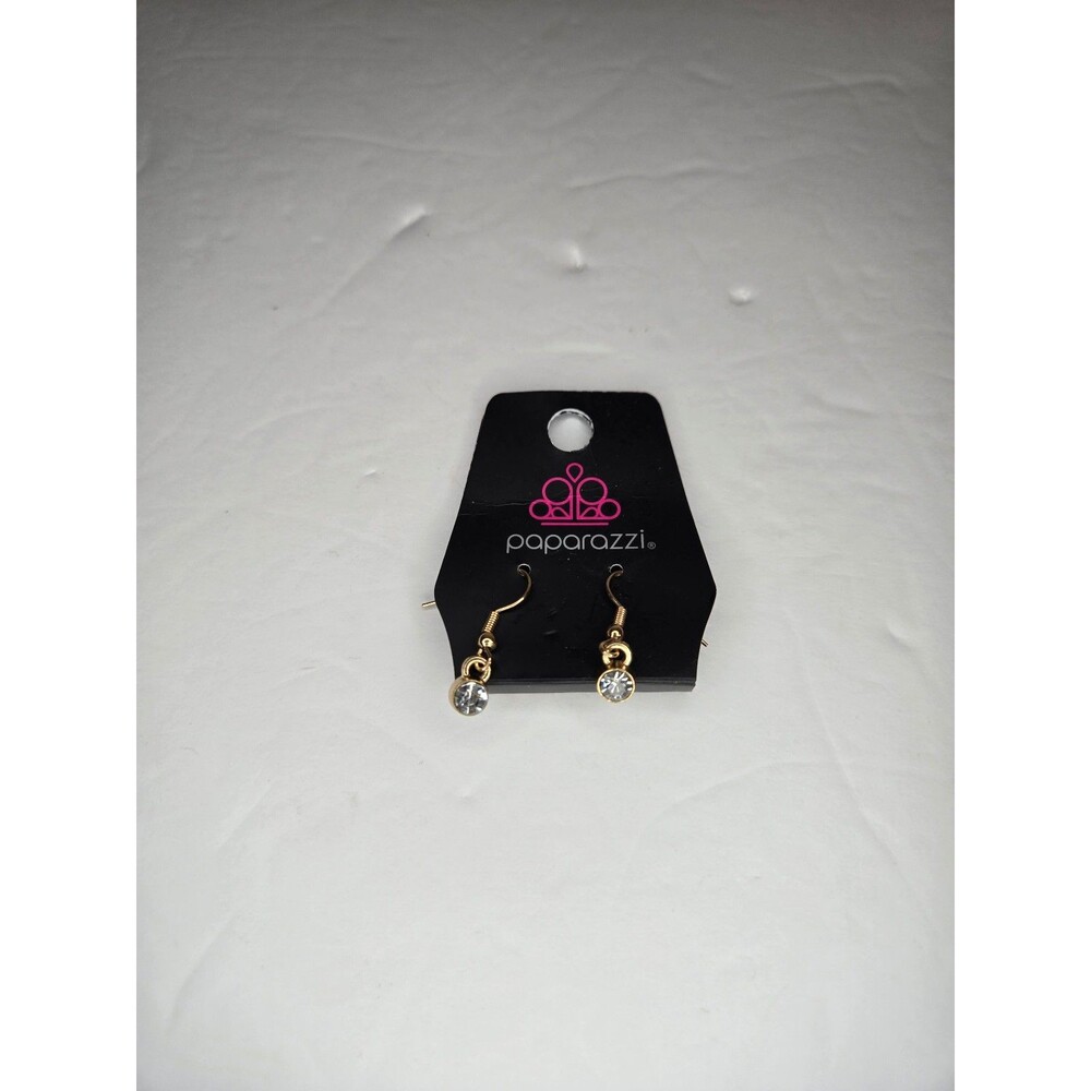 Paparazzi Gold Tone Dangle Drop Earrings with Clear Rhinestones NWT